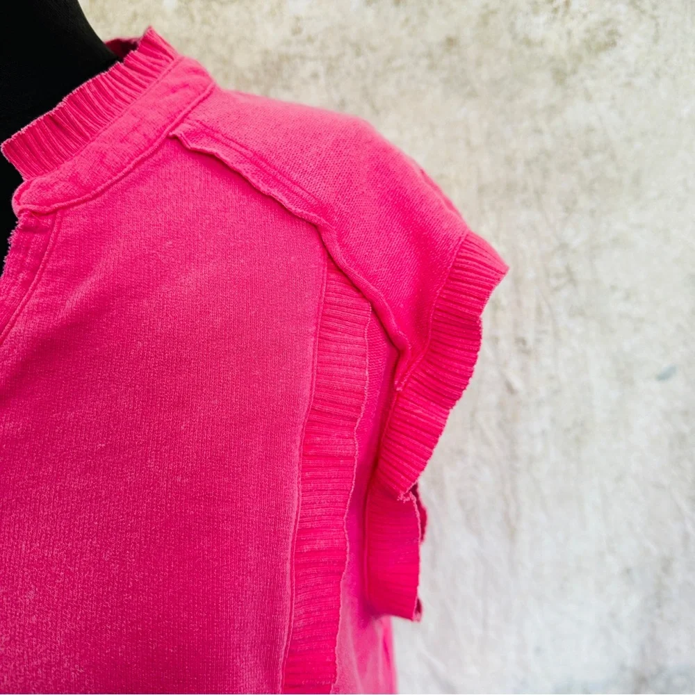 Fate pink raw edge ruffled top - Picture 3 of 7